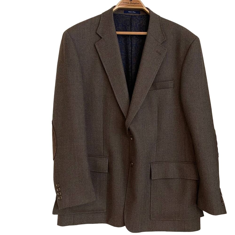 Turnbury Brown Herringbone Wool Casual Sport Coat - NWT - Size Large